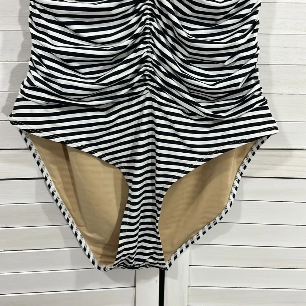 Tart Swimsuit Large Striped Halter One Piece Black & White